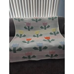 Pillowfort Tulip Knit Throw Blanket Pastel Floral 48x58 Kids Spring